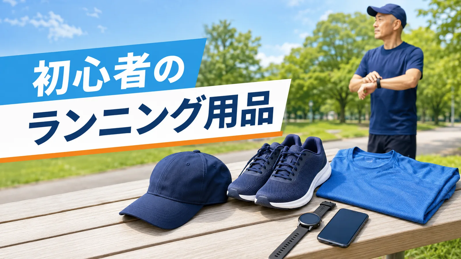 ランニングシューズと帽子と時計など初心者向け用品